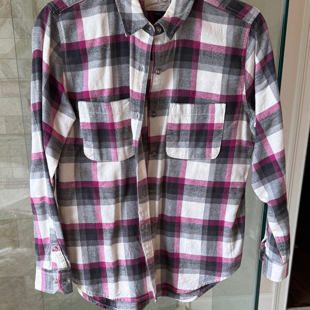 Plaid Flannel Shirt - Pink and Gray